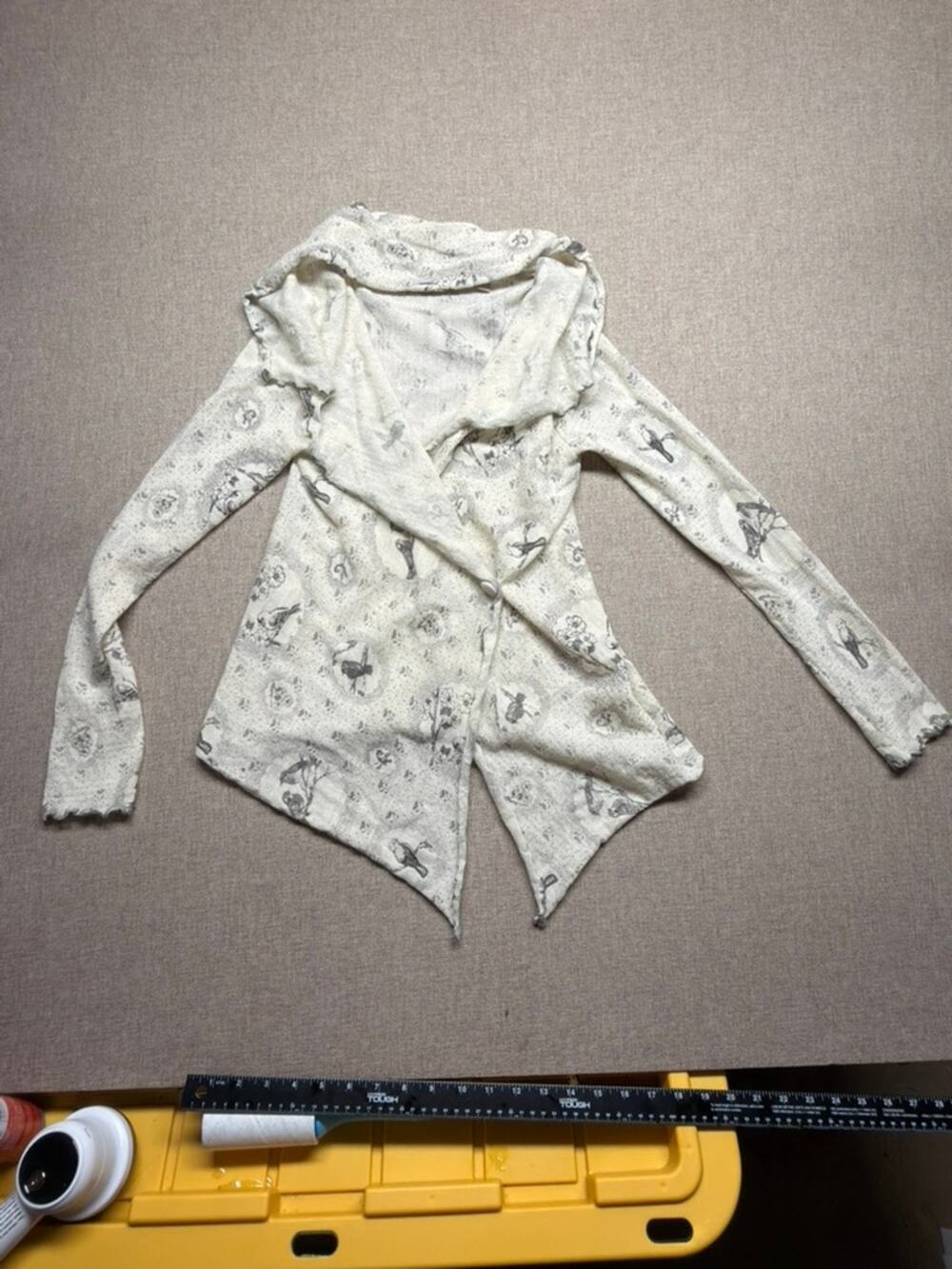 Knitted & Knotted Anthropologie Bird Floral Draped Cardigan Top Ivory